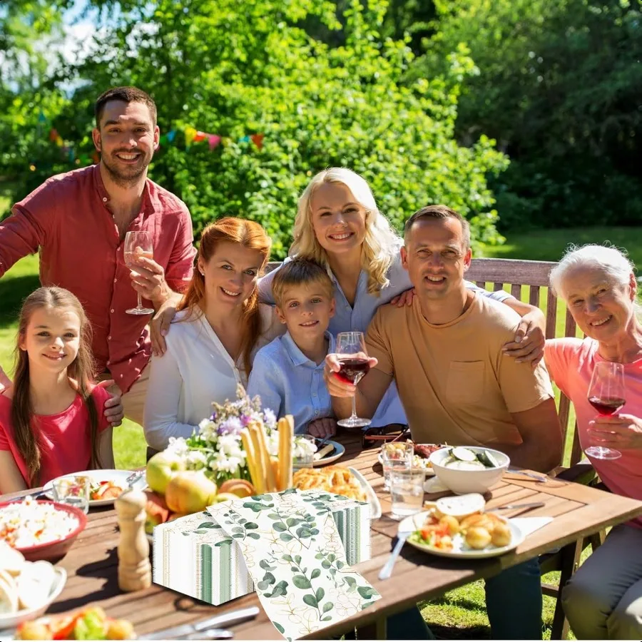 100PCS Greenery Paper Napkins 3 Ply  Hand Towels for Bathroom Green Eucalyptus Leaf Guest Napkins Decorative Dinner Napkins for