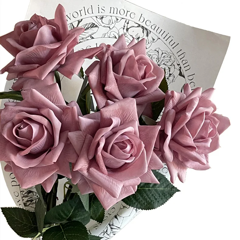 5 Stück/Set Hochwertige Herbst-Kunstrosen mit Echtem Touch für Hochzeitsdekoration, Brautstrauß, Party, Feuchtigkeitsspendende Rosenblumen – Detail 4