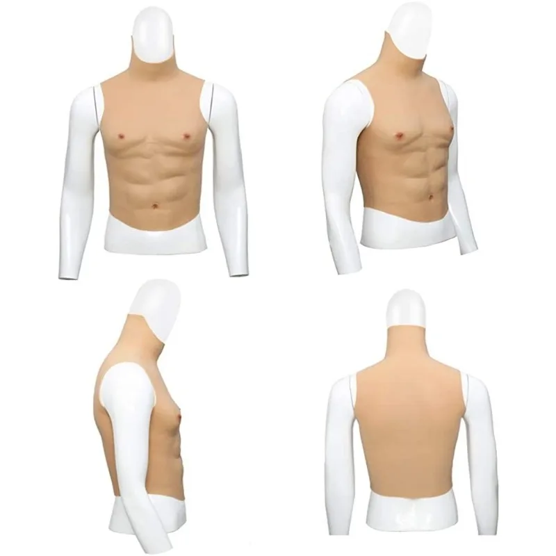 Realistic Silicone Fake Male Chest Muscles Half-length High Neck Halloween Props Cosplay Costume Party Costume