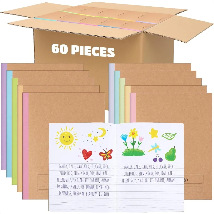 60 قطعة دفتر التكوين الأساسي 9 3 4x7 1 2 بوصة مجلة العودة إلى المدرسة يطير K2 دفتر الكتابة الابتدائية للطلاب Dra