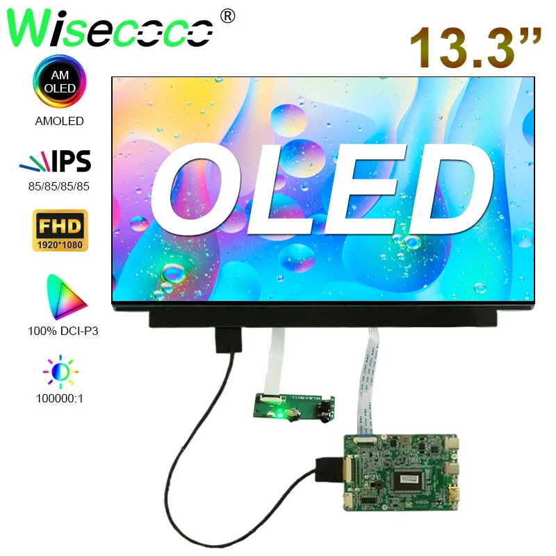 OLED Screen Wisecoco 13.3 Inch 1920x1080 Amoled IPS Ultrathin Screen Display USB-C Driver Board Win 10 11 Raspberry Pi Display