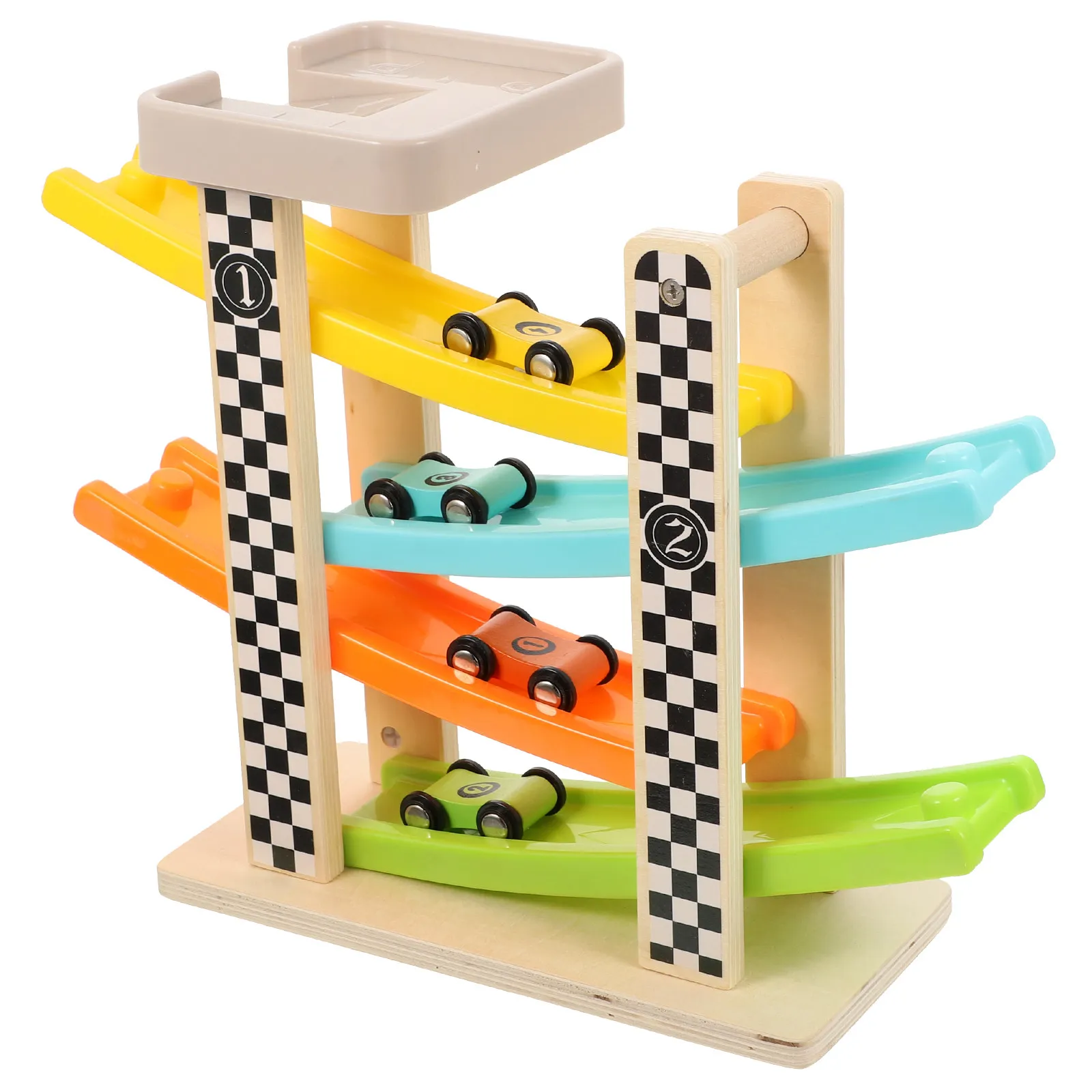 

1Set Wood Car Ramp Kids Race Track for Boys Age 8-12 Toddler Car Slide 3-5 Year Fine Craftsmanship Colorful Desktop