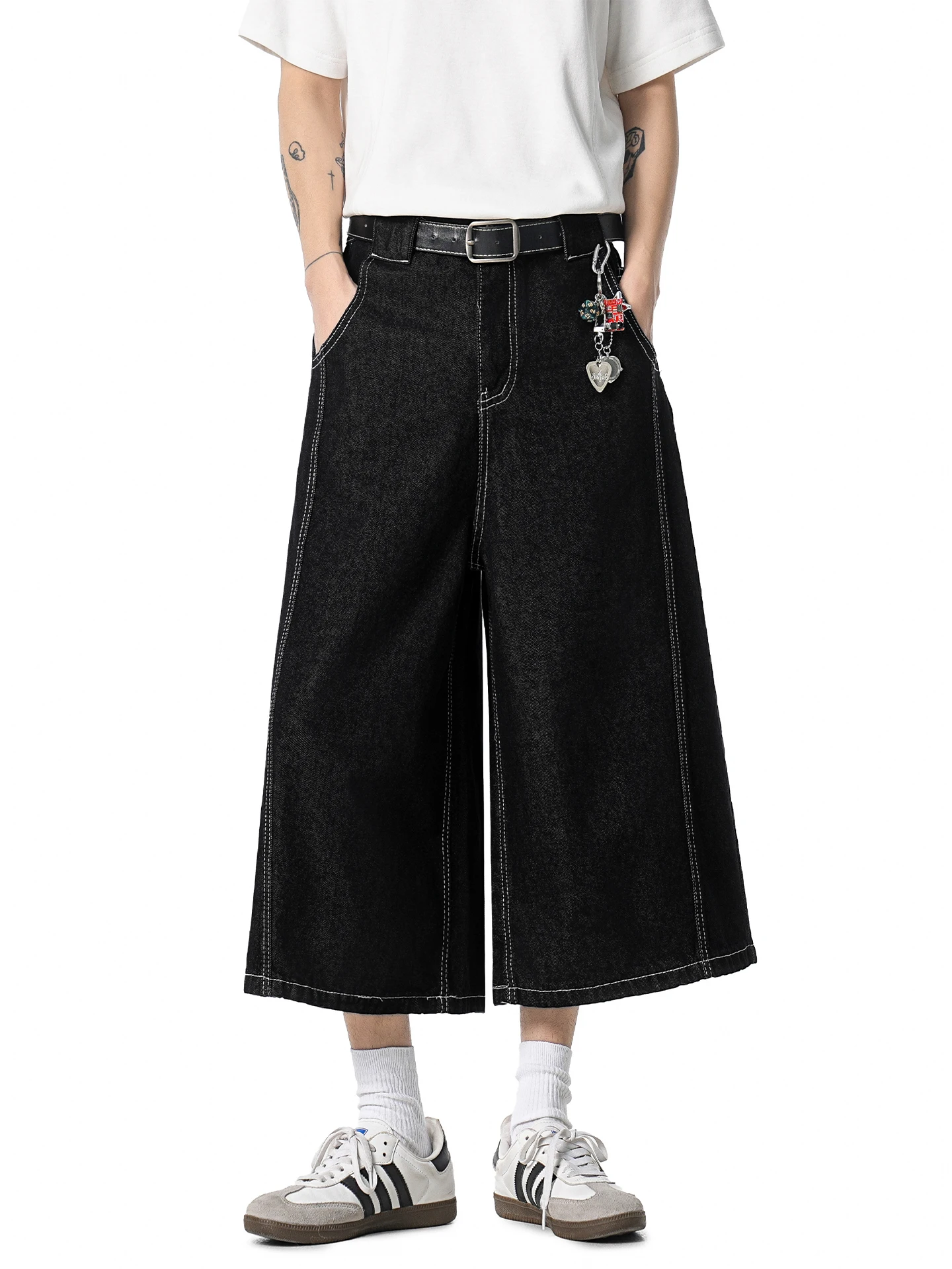 WAINOT Calça Jeans Original Americana Retrô Preta Unissex Verão Solta Corte Reto Perna Larga Casual
