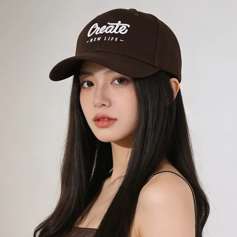 New hat female retro embroidery letters create cap spring and summer face small tide brand baseball cap outdoor sun hat men