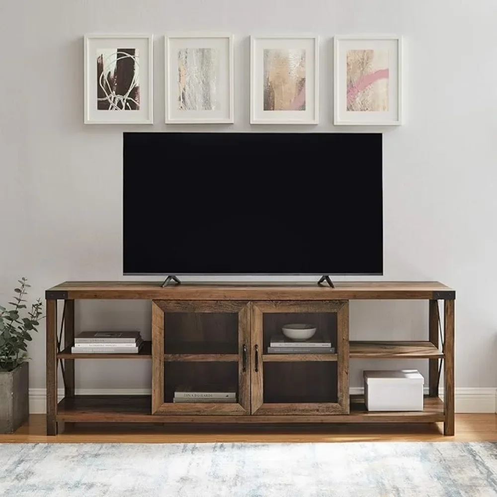 Rustic Modern Farmhouse Metal and Wood TV Cabinet for TVs up to 80 inches Universal TV Cabinet for Flat-Screen TVs