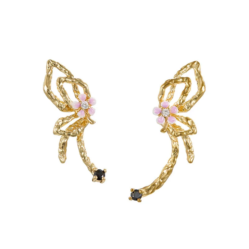 

New Fashion Enamel Butterfly Hollow Earrings, Light Luxury Temperament, Versatile 925 Sterling Silver Needle Earrings for Ladies