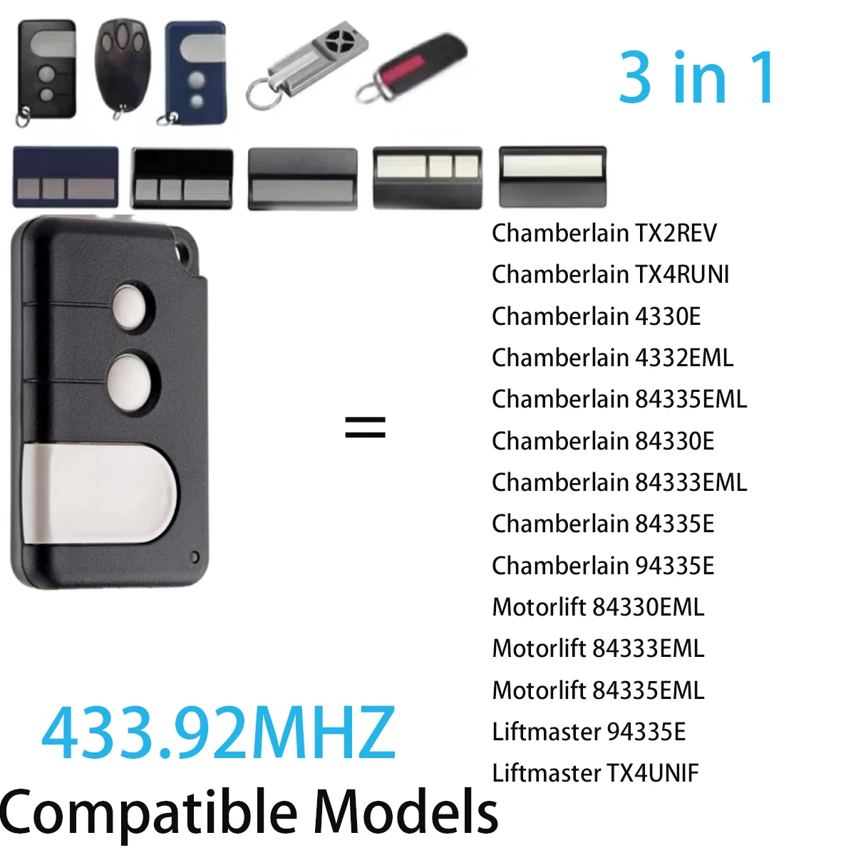 Compatible with Security+ 2.0 Type Liftmaster TX4 Merlin+ 2.0 c945 E950 Liftmaster 94335e TX4UNIF 433 garage door remote control