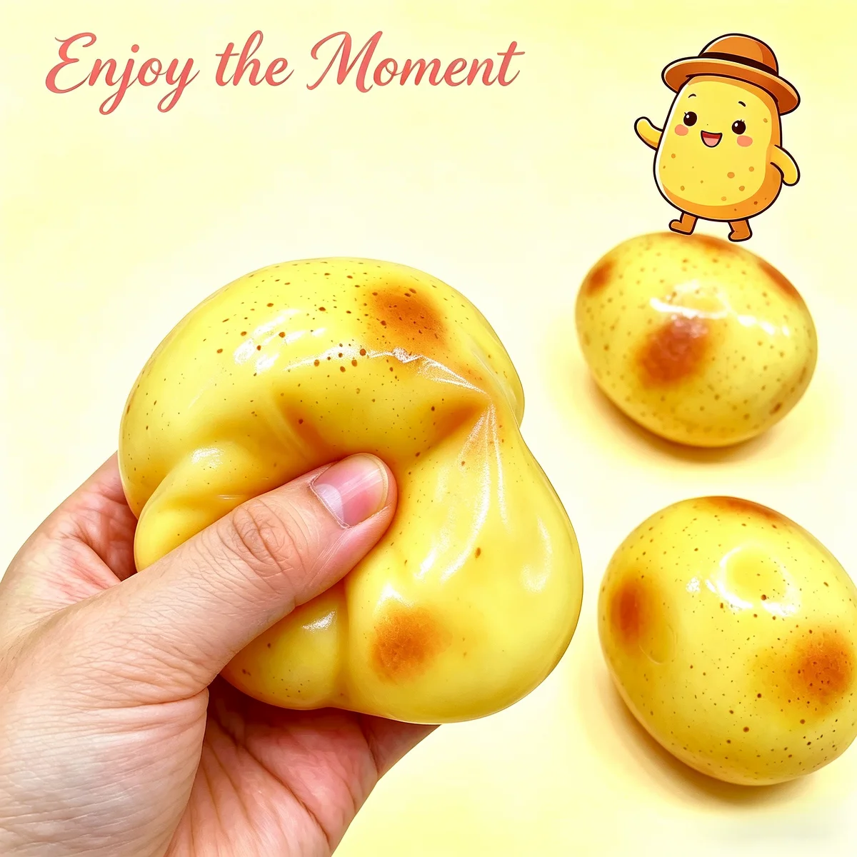 Potato Shaped Silicone Toy Decoration Squeezable Slow Rebound Soft Stress Relief Ornament with Mud Texture for Desktop Handmade