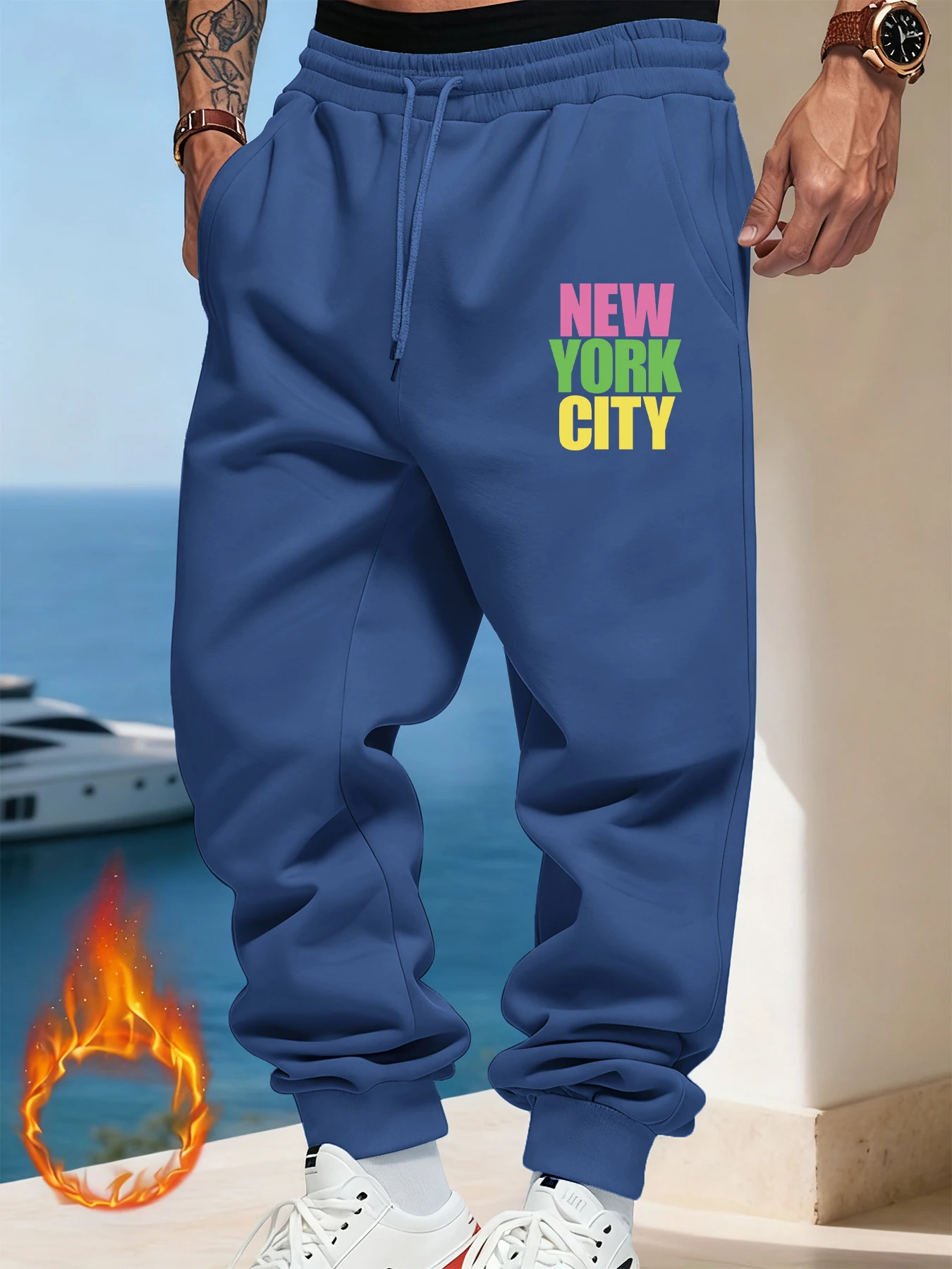 

New York City Big Letter Pattern Men'S Sweatpant Joggers Street Long Pants Pocket Hip Hop Trousers Soft Multicolor Unisex Pant