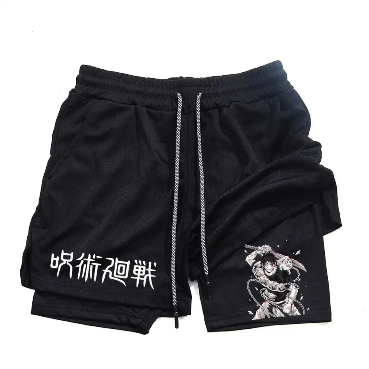 Men's Gym Sports Shorts Anime Jujutsu Kaisen 2026 Summer New Fast Drying Urban Style Cotton Double-layer 2-in-1 Y2K Sportswear