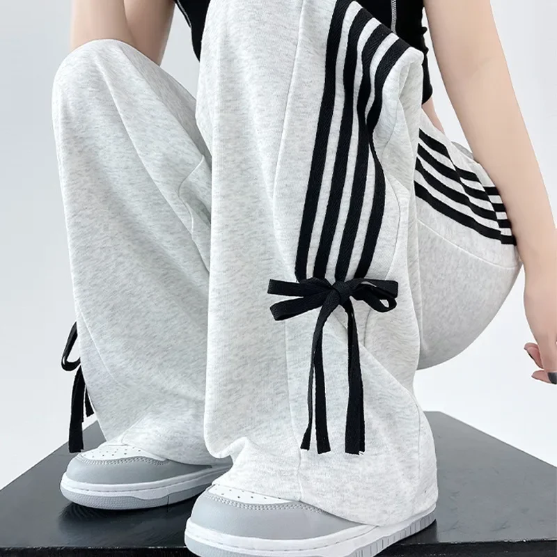 Bow Sweatpants Women's 2024 New High Waist All-match Wide Leg Pants Dexing Lazy Casual Sweatpants