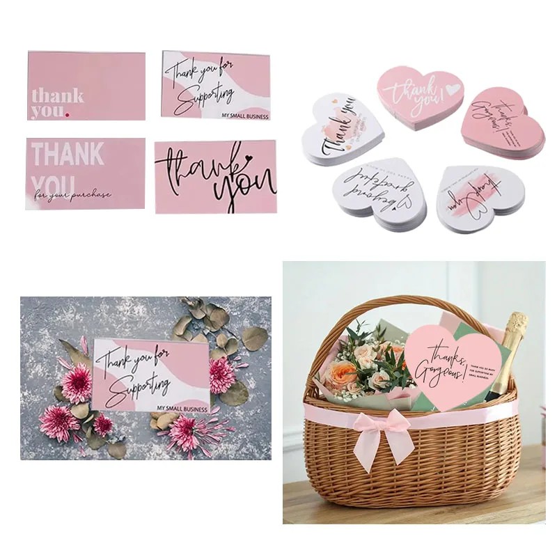 

50 Pieces Pink Heart Shaped Appreciation Cards Bulk Business Thank You Gift Tags Party Wedding Favors Craft Supplies 5 Designs