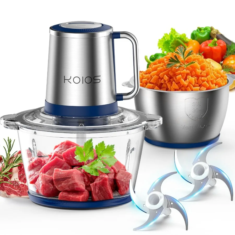 

Электрический измельчитель KOIOS, 2 л, комбайн, мясорубка, миксер, 2 чаши, нержавеющая сталь, стекло