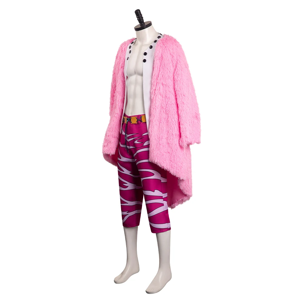 Doflamingo Anime Cosplay Costume para homens adultos, Halloween Carnival Disfarce Suit, Tops, calças, casaco, óculos de sol, Fantasia, 1 peça