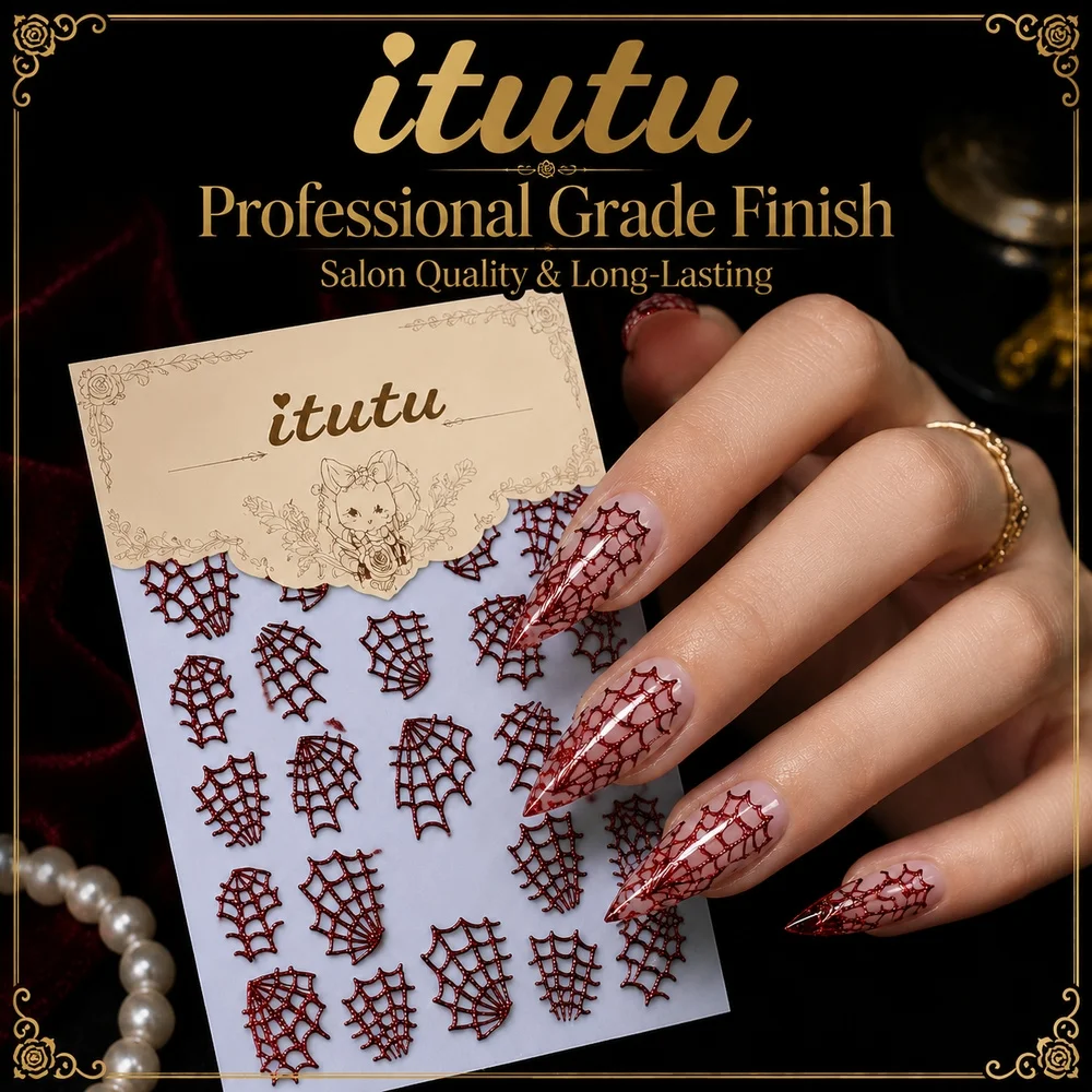 1Pc Trendy Iridescent Spider Web Nail Stickers Multi Color Glitter Pattern Dark Gothic Style Home DIY Manicure Art Supplies