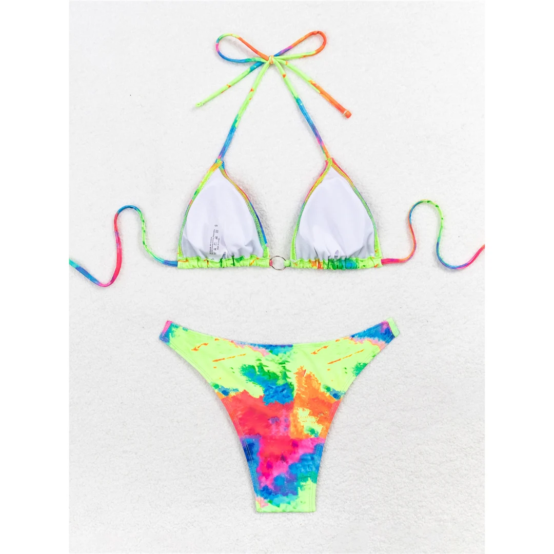 Sexy bedruckter Tie-Dye-Bikini mit Neckholder, brasilianischer Bikini, Damen-Badeanzug, zweiteiliges Bikini-Set, Badebekleidung, Badeanzug, Schwimmkleidung V6313 – Detail 6