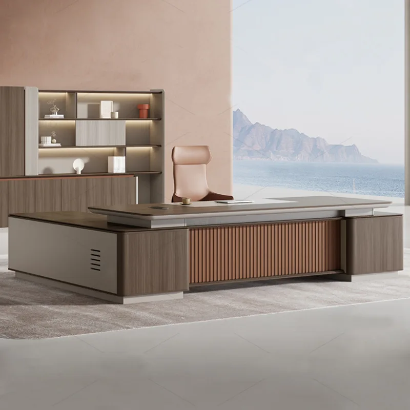 CEO desk E0-Grade Executive , Minimalist And Modern Design, Featuring A Double Cabinet, Light Luxury Style, High-End Manager Des