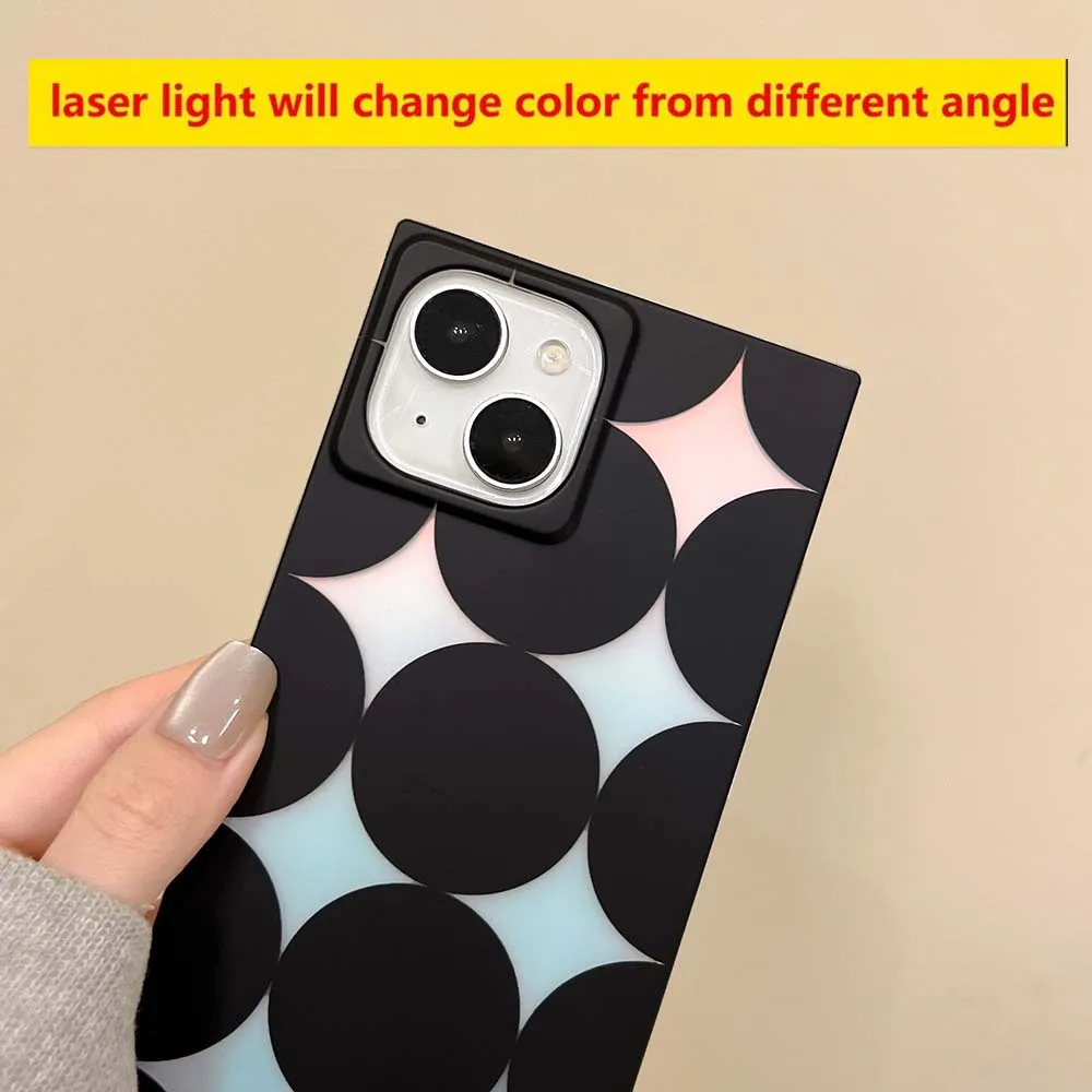 Rectangle Laser Light Black Dot imd Pattern Case For iPhone 16 15 14 13 Pro Max Thick Shockproof Soft TPU Cover Skin