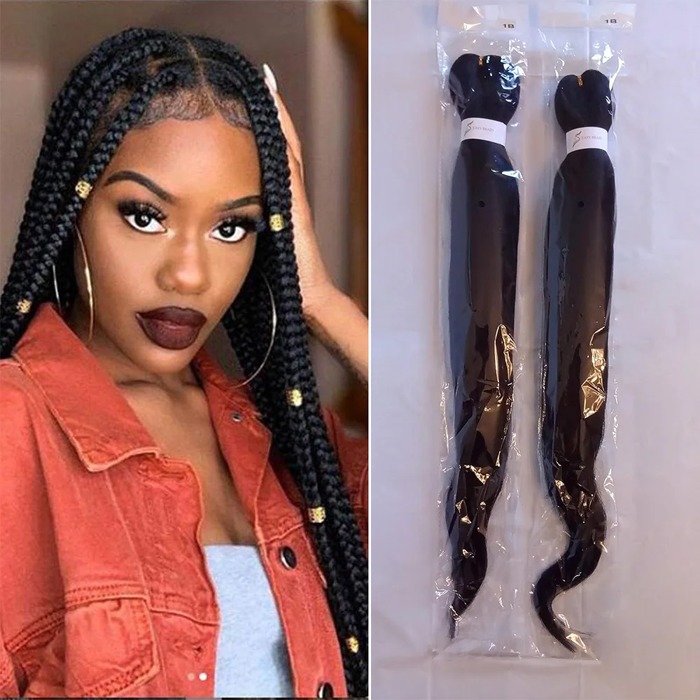 Extensões de cabelo pré-esticadas Kanekalon para tranças, cabelo trançado jumbo, natural como cabelo humano, tranças micro box, longas