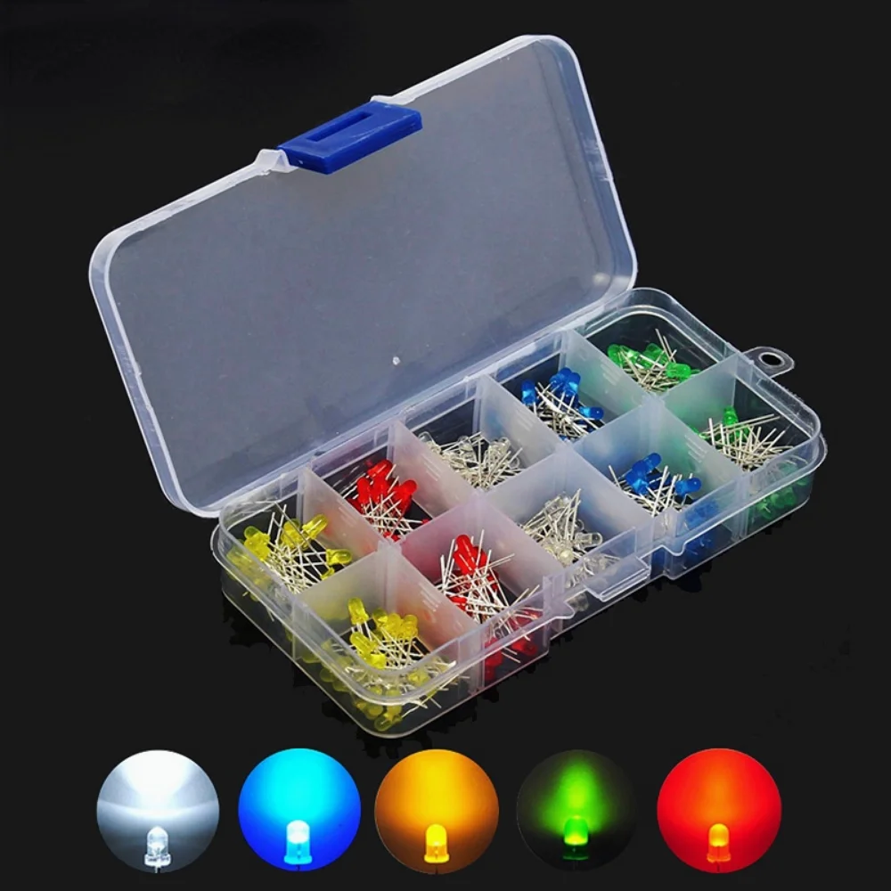 3mm 5mm LED Diode Assorted Kit White Green Red Blue Yellow Orange F3 F5 Mini Light Emitting DIY led lights Diodes Electronic Kit