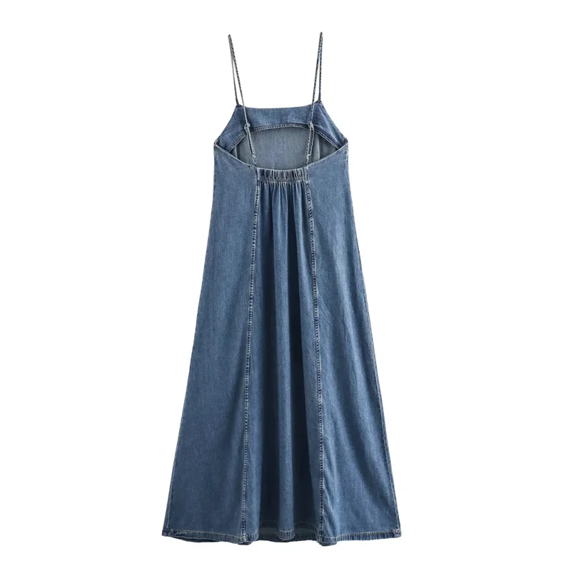 TRAF Blue Slip Denim Dress donna Jean Backless abito lungo donna senza maniche Midi abiti estivi 2024 abiti Casual larghi per le vacanze