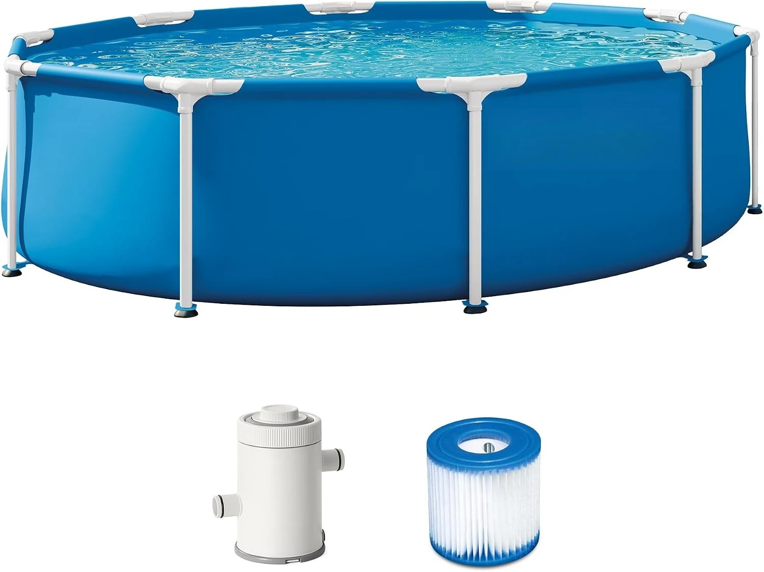

10 Ft x 30 In Round Above Ground Swimming Pool Set Sturdy Metal Frame Outdoor Backyard Pool with 330 GPH Cartridge Filter Pump & Type H Replacement Filter Cartridge