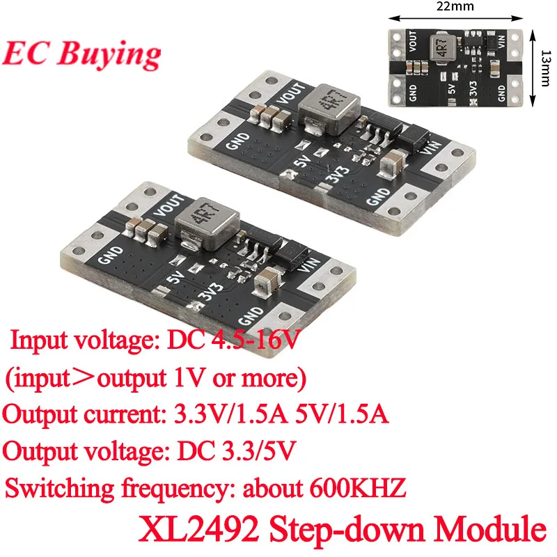 DC-DC Step-down Voltage Regulator Power Module DC-DC 3.3V 5V to 4.5-16V 2A Current Buck Board XL2492 Switch Frequency 600KHZ