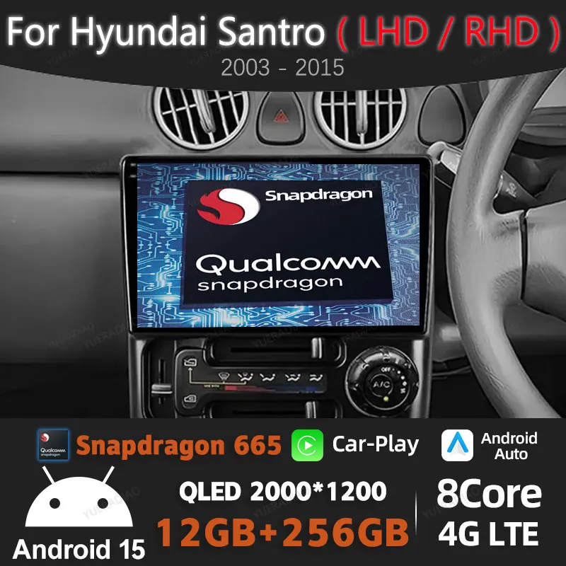 

Android 15 Car Radio For Hyundai Santro 2003 - 2015 Multimedia Stereo Video Player 4G WIFI GPS NAVI QLED Head Unit Qualcomm 2DIN