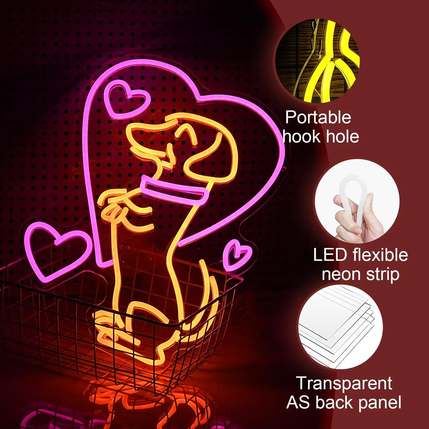 Heart Dachshund Love Dog Neon Sign USB Dimmable LED Lights For Pet Shop Bedroom Animal Theme Party Home Wall Decoration Gifts
