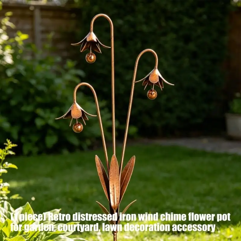 Rostiger Metall-Gartenstecker, rostige Glockenblumen-Gartenkunst, Eisen-Blumendekoration für den Außenbereich, rostiges Geschenk – Detail 9