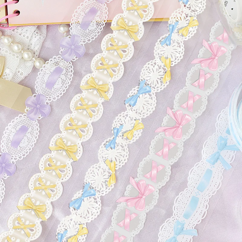 Cute Bow Satin Ballet PET Adhesive Tape Decoration Scrapbooking DIY Album Diary Journal Photocard Collage Masking Tapes