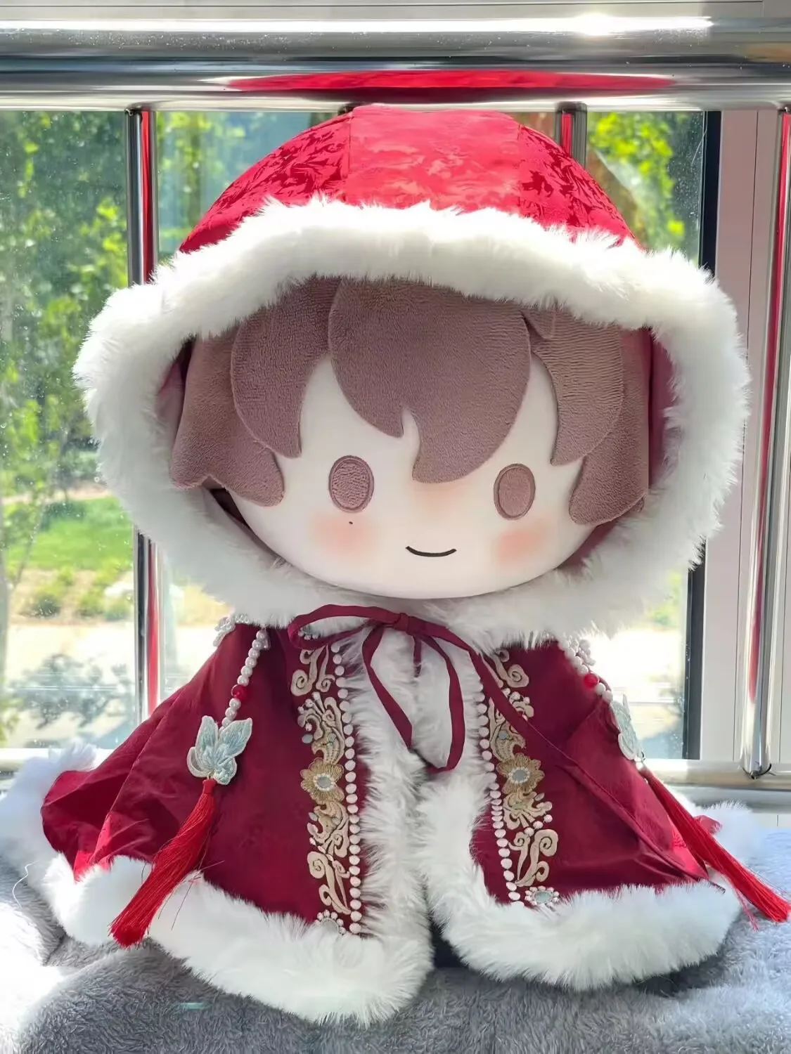 Vestido de boneca de algodão de 40cm, capa, terno de felicitações bordado de ano novo, conjunto de substituição de boneca festiva do Festival da Primavera, atributo de cosplay