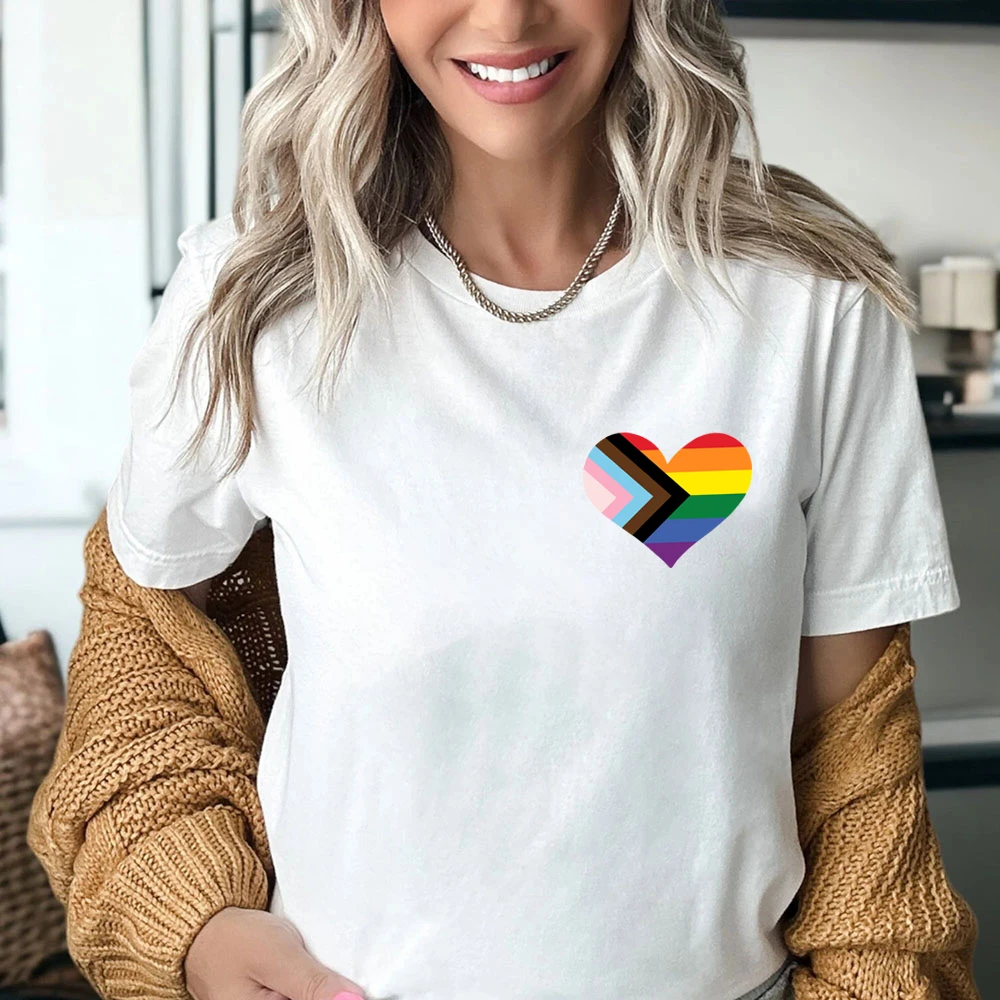 Love Shaped Lesbian Pride Rainbow Tshirts LGBTQ Support Equality  Month Gifts Print Women T-Shirt Pride Parade Short Sleeve Tops