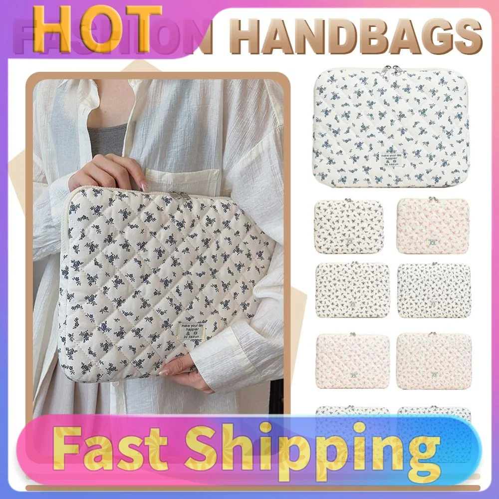 Maple Leaf Plush Laptop Bag Embroidery Puffy Protective Case Shockproof Cute Quilted Laptop Sleeve Computer Storage Bag