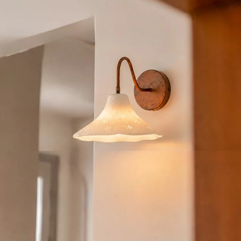Japanese Designer Wall Lamp Resin Pattern Lampshade Wall Sconces Homestay Bedroom Bedside Table Tea Room Illumination Wall Light