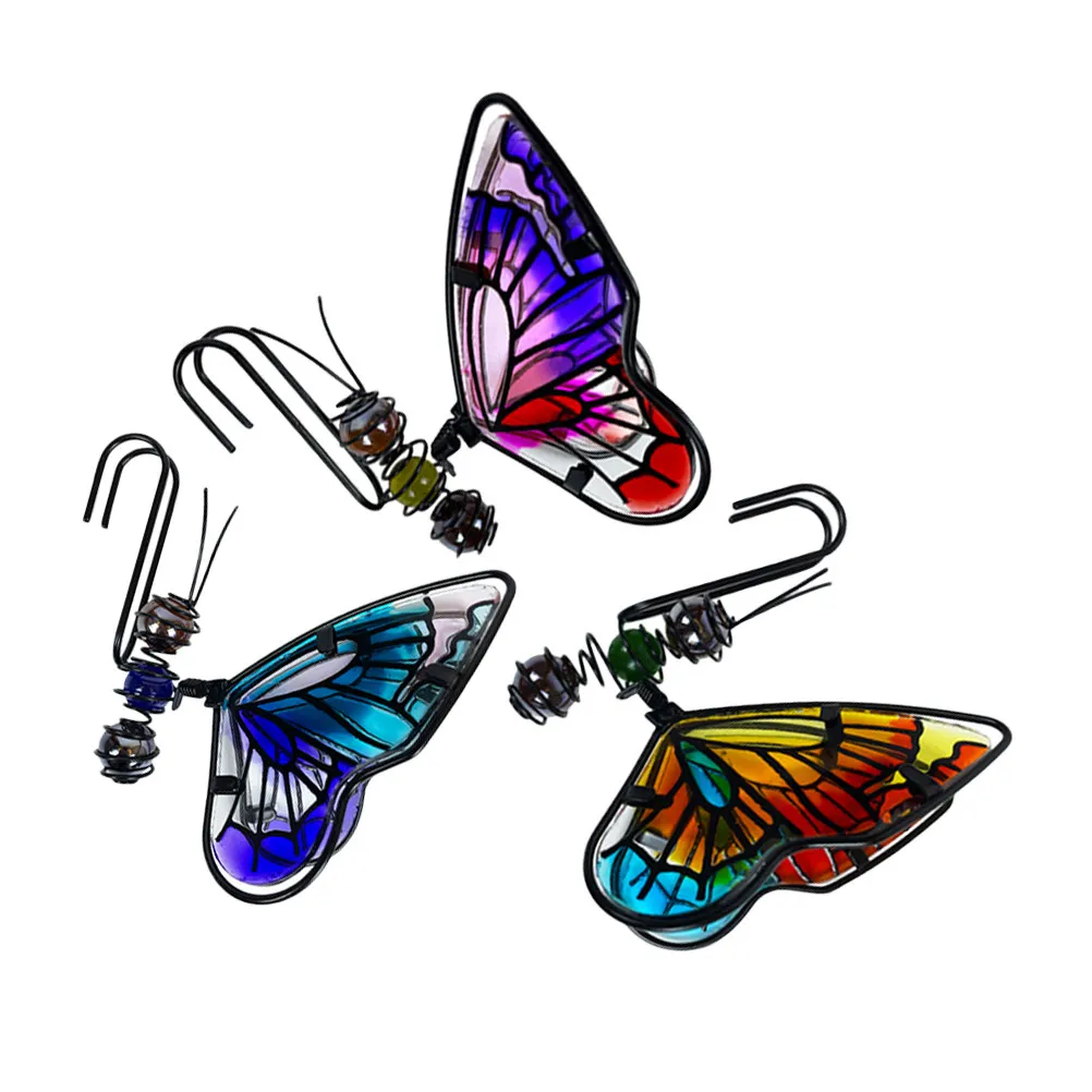 3Pcs Butterfly Plant Pot Hanger Iron Garden Decoration Edge Hanging Ornament for Flower Planter Outdoor Balcony Adornment