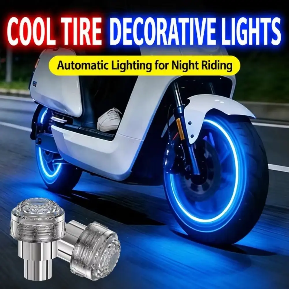 2Pcs Waterproof Tire Valve Caps Light Single/Seven Colors Motion Sensor LED Neon Flash Lamp LED Flashing Colorful Dynamic