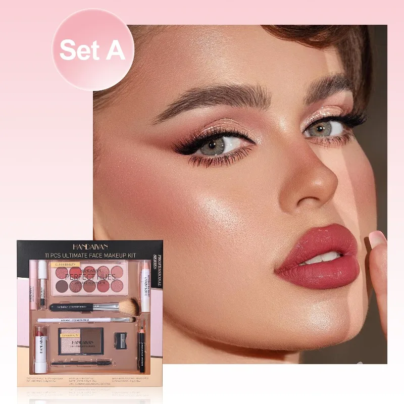 Complete Make-up Collectie 11 Stuks Lipgloss Oogschaduw Mascara Set Reisvriendelijke Case met Gereedschap Perfect voor Geschenken Make-up Kit