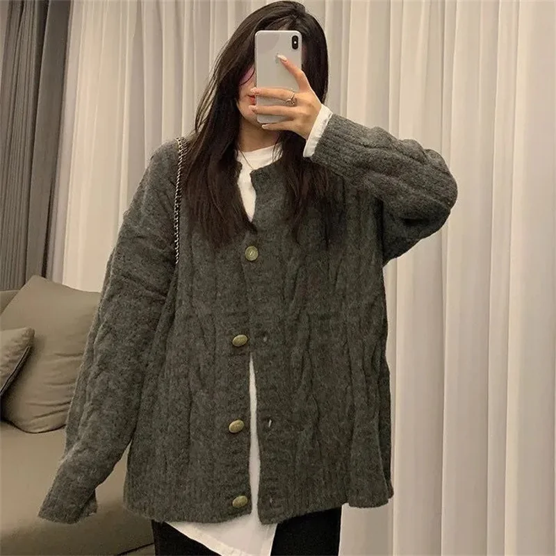 

Women's 2026 New Autumn Winter Long Sleeved Knitting Cardigan Sweater Short Single-breasted Round Neck Leisure Solid Color Out