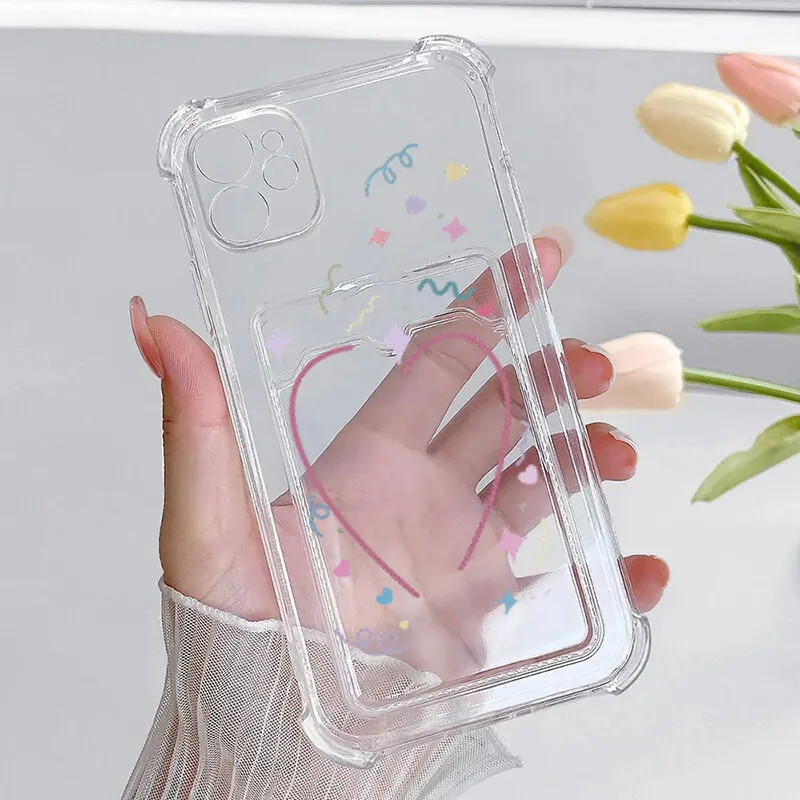 Love Heart Card Holder Phone Case For Samsung Galaxy S25 Ultra S24 S23 S21 S22 S20 Ultra Plus S24 FE Casing Slot Bag Clear - náhled 5