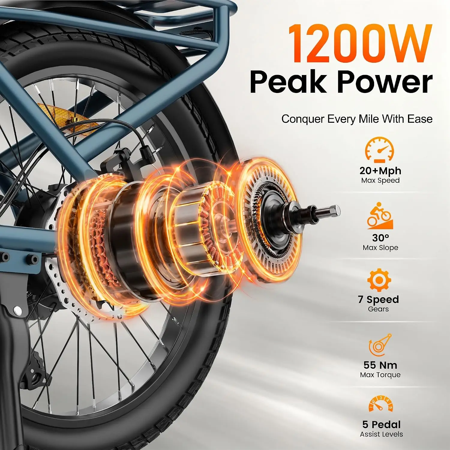 Foldable Electric Bicycle Adults 45 Miles 20MPH 7 Speed 20