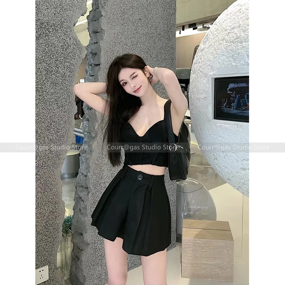 2024 Autumn new niche design black blazer women sweet spicy high waist casual skirt trousers suit