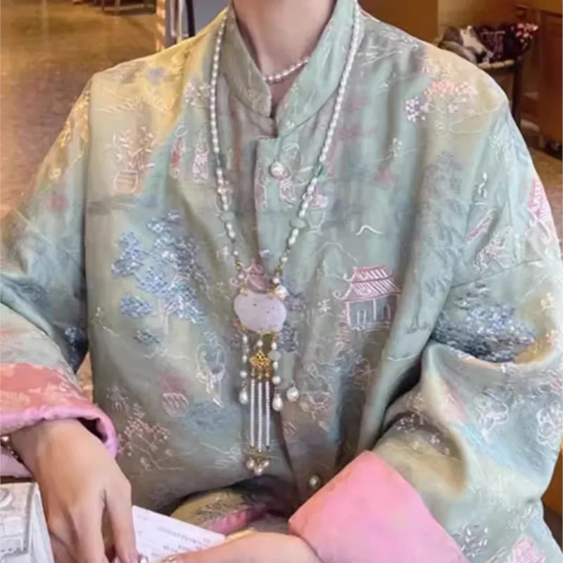 Nieuwe Chinese Stijl Dameskleding Volwassen Hanfu Oude Qian Top Verbeterde Song Dynastie Brokaat Jas