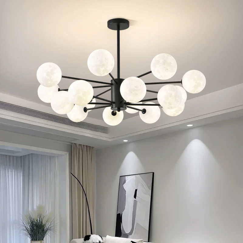 

white black Nordic LED Chandelier lights For study room bedroom Indoor Lighting glass moon Lamp Lustre Luminaria hanging lamps