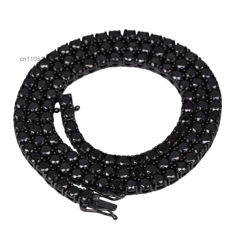 Moissanite S925 4MM Black Diamond Tennis Chain Necklace Hip Hop Jewelry Tennis Necklace for Men & Women