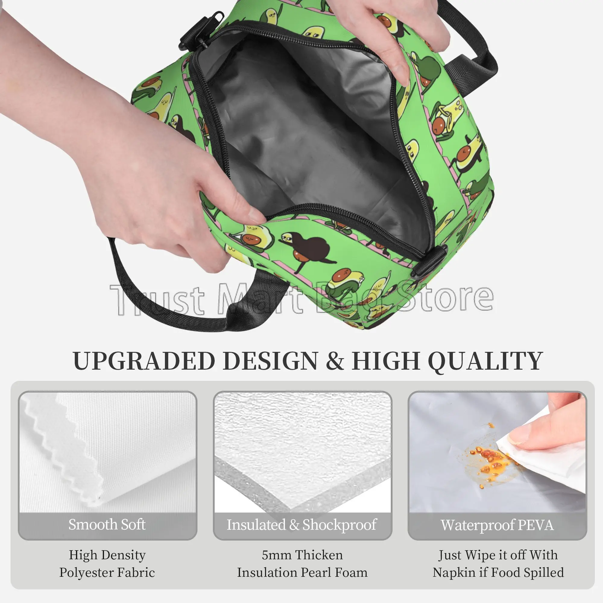 Cute Avocado Print Insulated Lunch Bag Reusable Thermal Lunch Box for Women Men Waterproof Cooler Tote for Picnic School Work