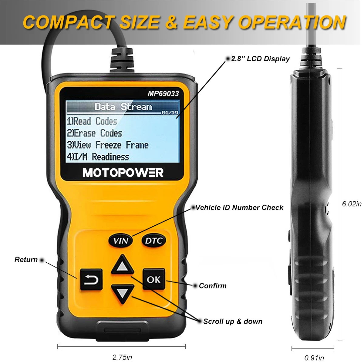 MOTOPOWER MP69033 OBD2 Scanner Universale Auto Motore Guasto Lettore di Codice, PUÒ Attrezzo di Esplorazione Diagnostica per Tutti I OBD II Auto