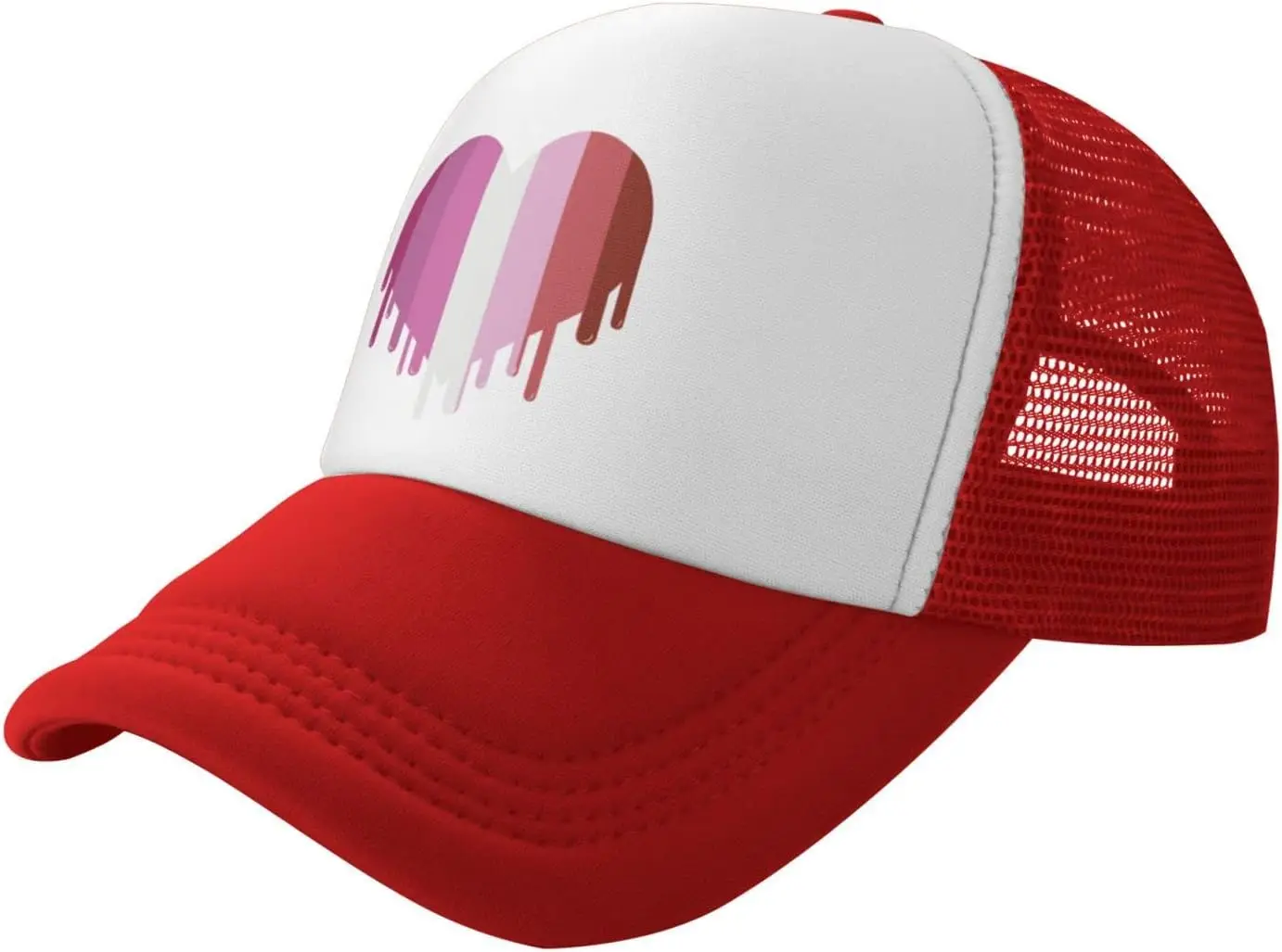 Lesbian Pride Drip Heart Trucker Hat Polyester Mesh Snapback Baseball Cap Adult Casual