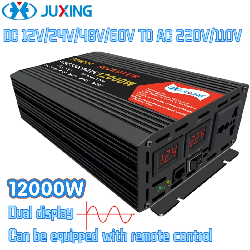 JUXING 12000W Pure Sine Wave Power Inverter  DC12V / 24V / 48V / 60V to AC220V/110V AC Power Socket With Remote Remote Control