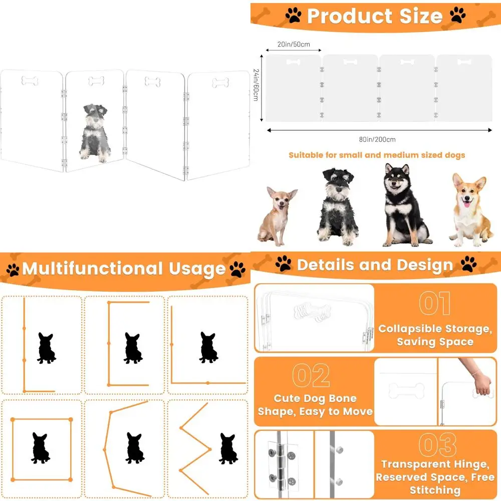 

Foldable Clear Acrylic Indoor Dog Playpen with Handles, 4-Panel, 80 Wide x 24 High, Free-Standing Pet Fence, Easy Assembly for H